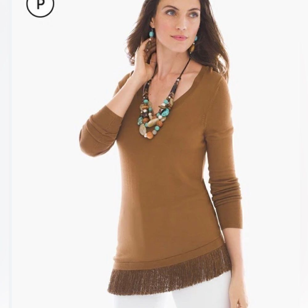Brown asymmetrical fringed hemline sweater. Sz 1(S)